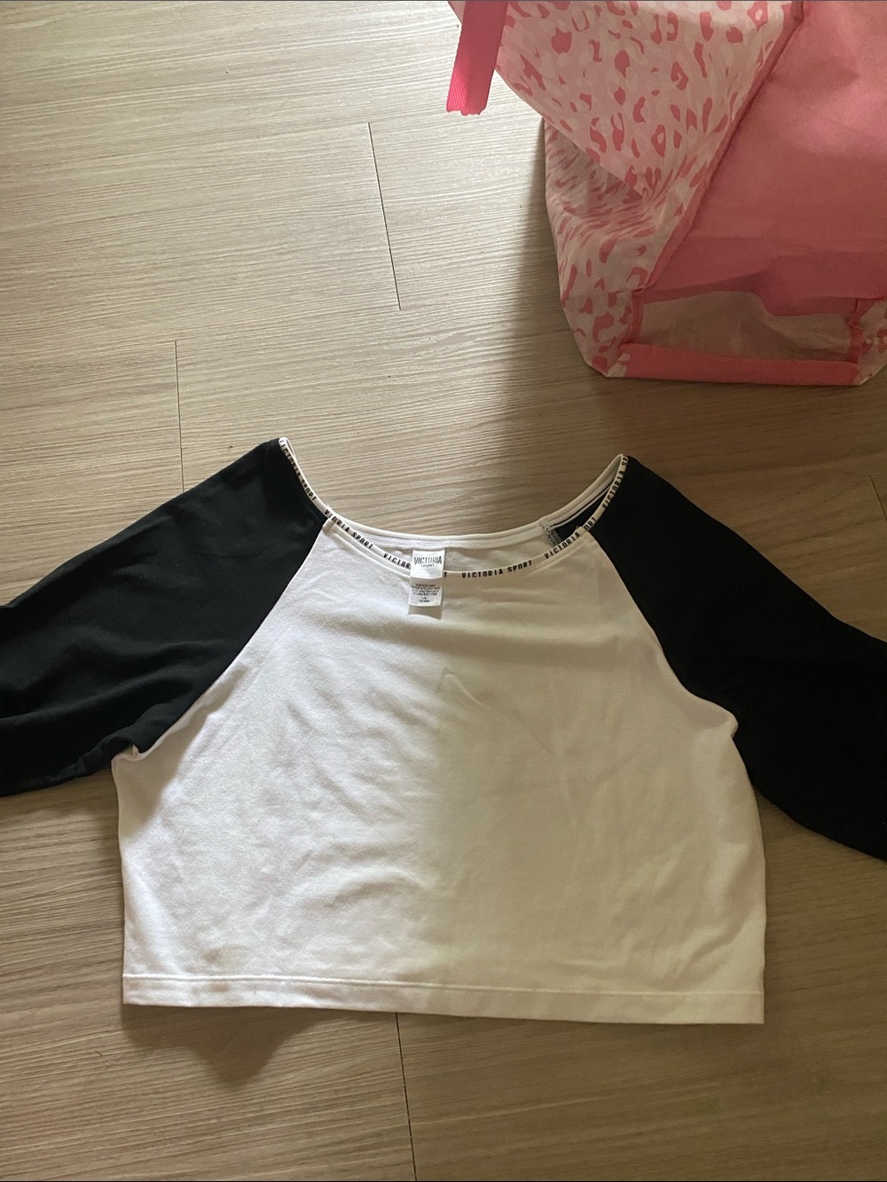 Victoria's Secret White Crop Top with Black Raglan Sleeves